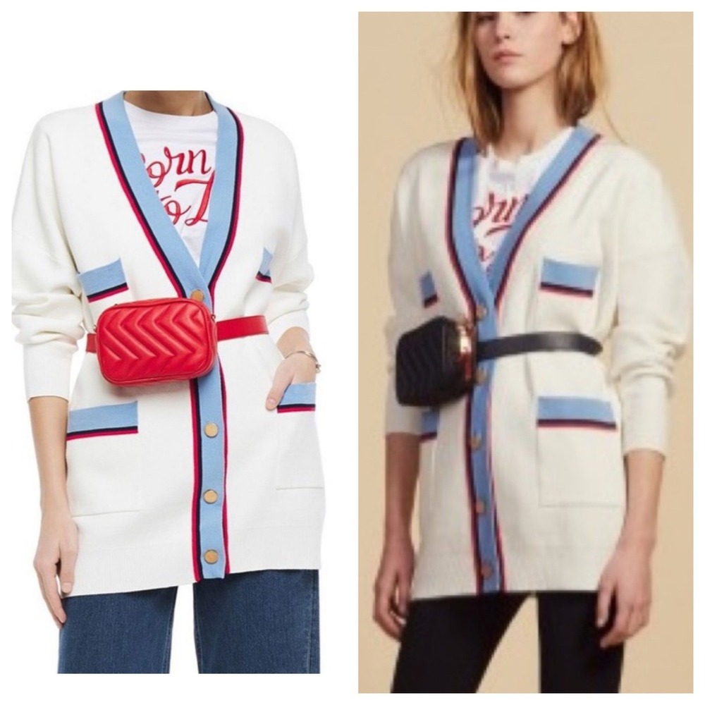 Sandro Paris Judith Contrast Button Heavy Oversized Off Write Cardigan Sz2/Med